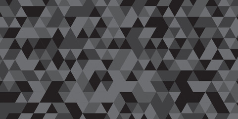 Fototapeta premium Abstract geometric black and gray background seamless mosaic and low polygon triangle texture wallpaper. Triangle shape retro wall grid pattern geometric ornament tile vector square element.
