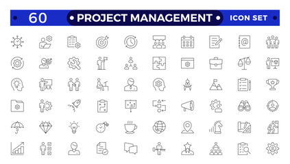 Project management icon collection. Time management and planning concept. Business or organization management icons for web and mobile app. Time management, planning, project, startup, marketing.