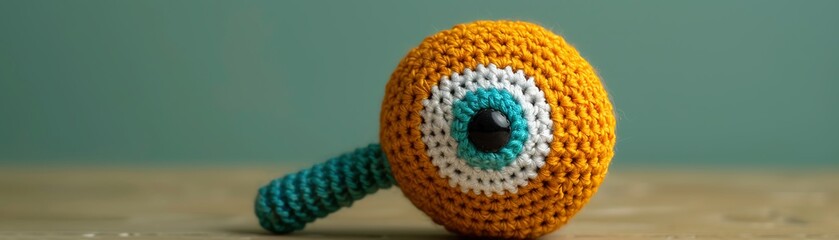 Crochet amigurumi magnifying glass with a smiling lens, school supply, exploration tool