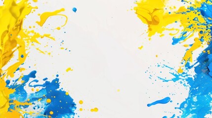 Obraz premium Abstract Yellow and Blue Paint Splatter on White Background
