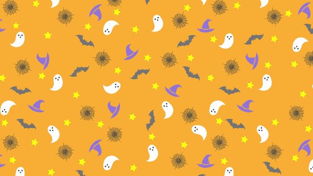 ハロウィンのアイコンちらし柄背景ループアニメ