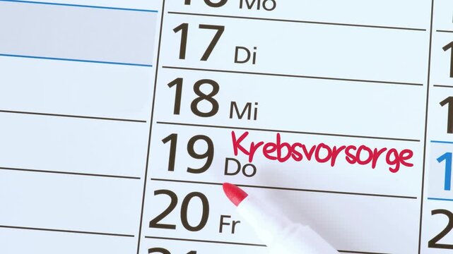 Ein Kalender und Termin f&uuml;r die Krebsvorsorge