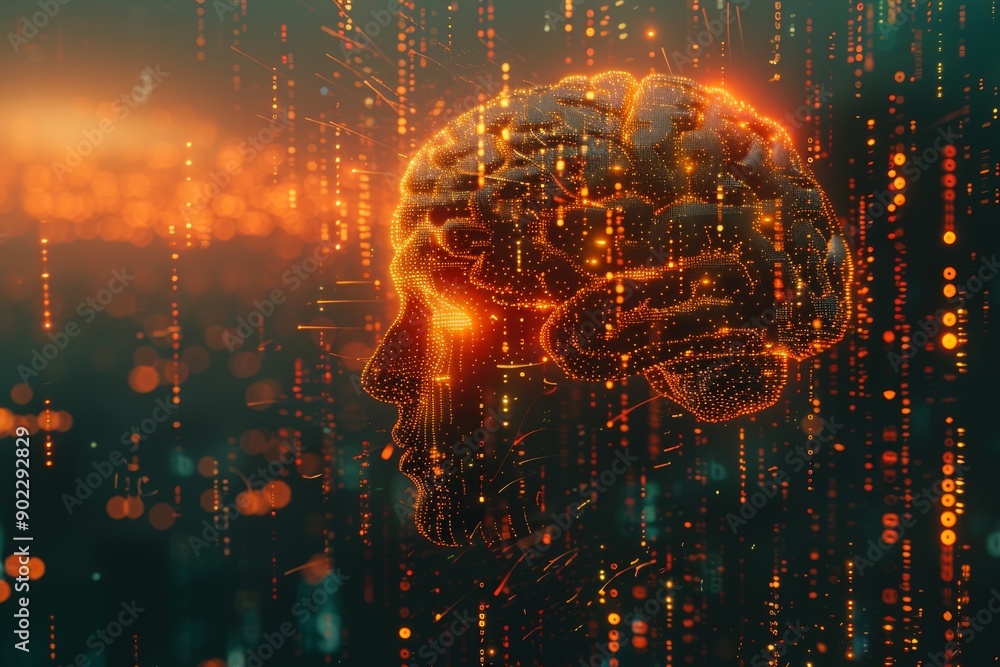 Poster modern neural network brain model with illuminated circuitry in high tech lab
