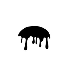 Melt drip circle silhouette paint round splash with drops, liquid shape, stain isolated on white background.