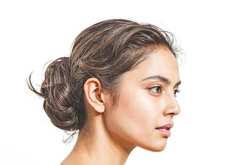 Close-up Profile of a Young Woman with Brunette Hair