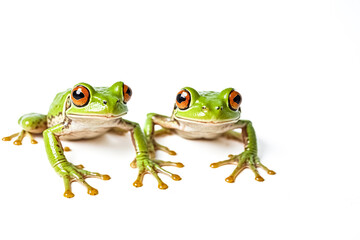 Obraz premium Two green tree frogs on white background