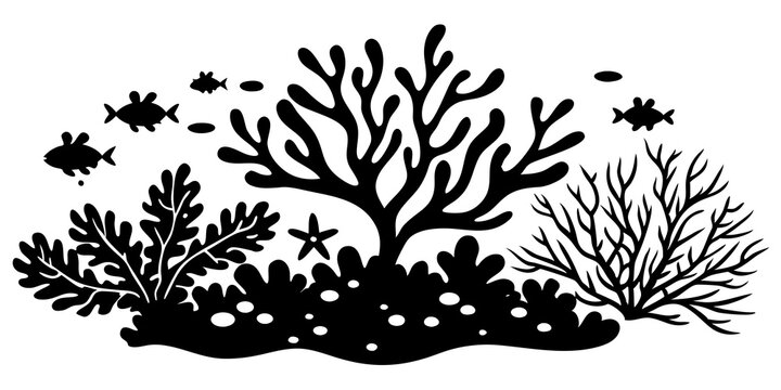 black coral reef scene with fish clip art preview