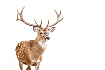Fototapeta premium Fawn Deer with Antlers Isolated on White Background