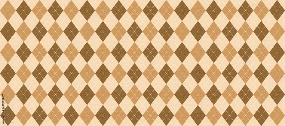 Poster seamless beige argyle pattern. light brown rhombus repeated texture background. autumn diamond forms