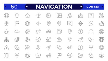 Location icon set. Containing map, map pin, gps, destination, directions, distance, place, navigation and address icons. Navigation icons collection.