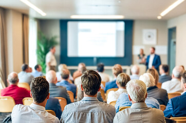 Obraz premium Audience listening to presentation in conference room