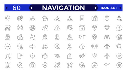 Location icon set. Containing map, map pin, gps, destination, directions, distance, place, navigation and address icons. Navigation icons collection.
