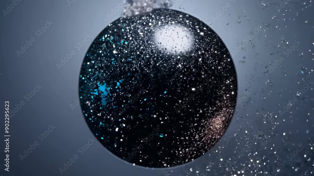 Poster captivating swirl of cosmic particles in a dark sphere against a starry background. generative ai