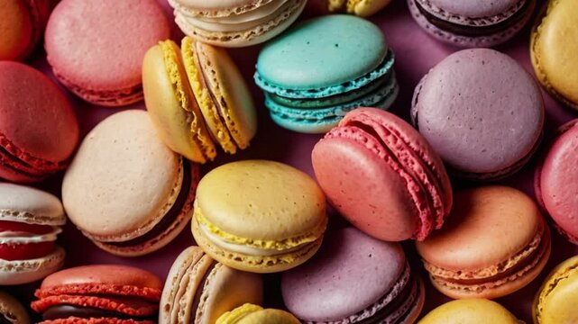 Close up of macaron background, top view. Photorealistic high resolution macro photography for advertising&nbsp;or&nbsp;food&nbsp;design.