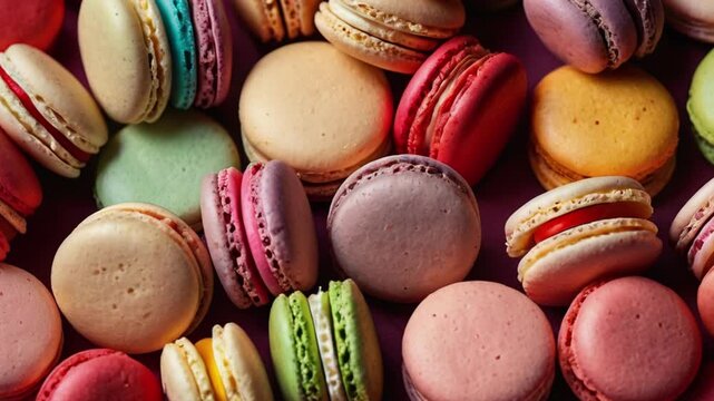 Close up of macaron background, top view. Photorealistic high resolution macro photography for advertising&nbsp;or&nbsp;food&nbsp;design.
