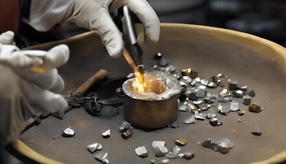 jeweler�s smelting gold silver making remelting jewelry crucible metal workplace precious jewelry torch