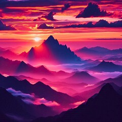 sunset over mountains