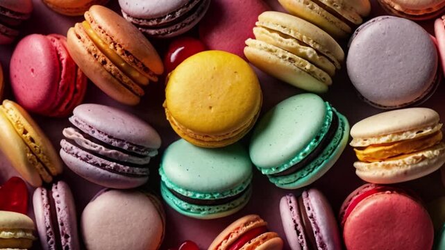 Close up of macaron background, top view. Photorealistic high resolution macro photography for advertising&nbsp;or&nbsp;food&nbsp;design.