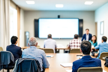 Fototapeta premium Business meeting with a blank screen in the background