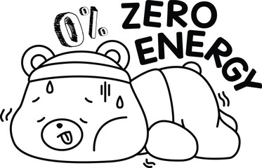 a vector of a tired bear after exercising in black and white coloring