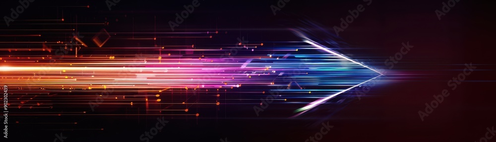 Poster dynamic arrow design in vibrant colors, symbolizing speed, direction, and forward movement in a mode