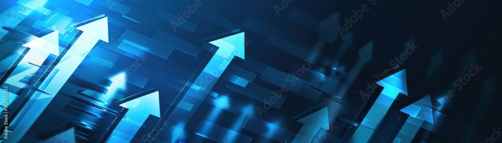 Poster dynamic blue background featuring upward arrows, symbolizing growth and progress in a digital concep