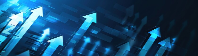 Fototapeta premium Dynamic blue background featuring upward arrows, symbolizing growth and progress in a digital concept.
