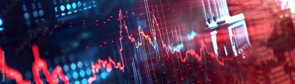 Poster dynamic financial data visualization showcasing fluctuating market trends and vibrant digital analyt