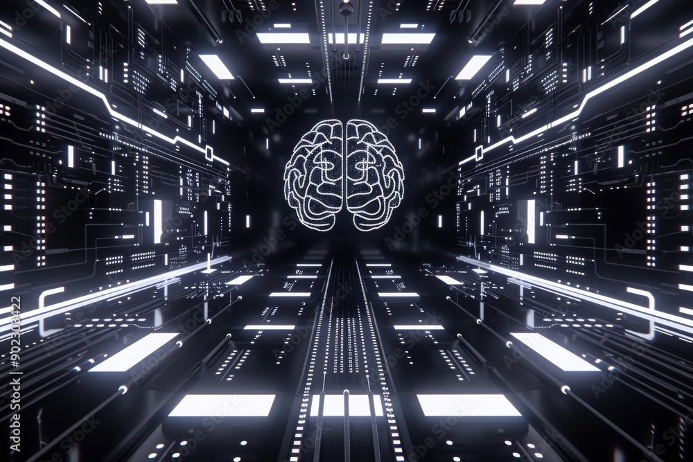 Poster digital brain model with circuit integration in high tech display