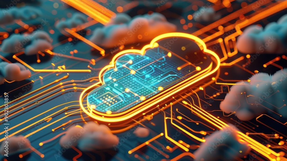 Aufkleber futuristic data cloud with glowing nodes and clear area for text