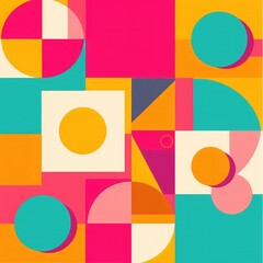 Minimal geometric background with bright colorful squares and circular elements, vector illustration for book illustrations, Clean and Vibrant