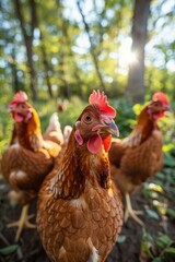 Chickens on Green Field