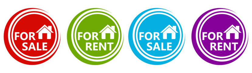 set collections House For Sell Labels icon. Home For Rent sign template notice sticker design vector illustration