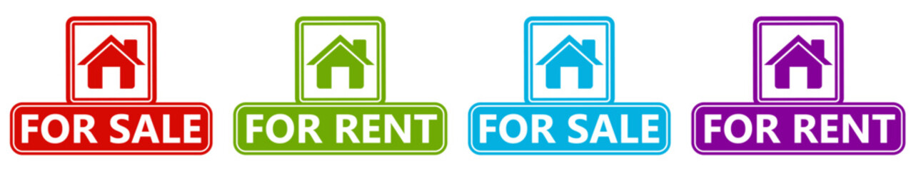 set collections House For Sell Labels icon. Home For Rent sign template notice sticker design vector illustration