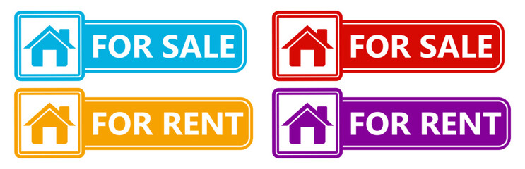 set collections House For Sell Labels icon. Home For Rent sign template notice sticker design vector illustration