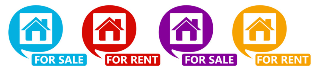 set collections House For Sell Labels icon. Home For Rent sign template notice sticker design vector illustration