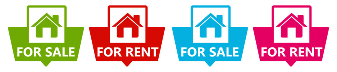 set collections House For Sell Labels icon. Home For Rent sign template notice sticker design vector illustration