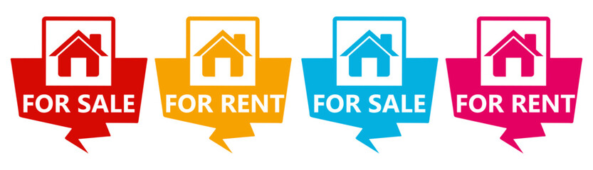 set collections House For Sell Labels icon. Home For Rent sign template notice sticker design vector illustration