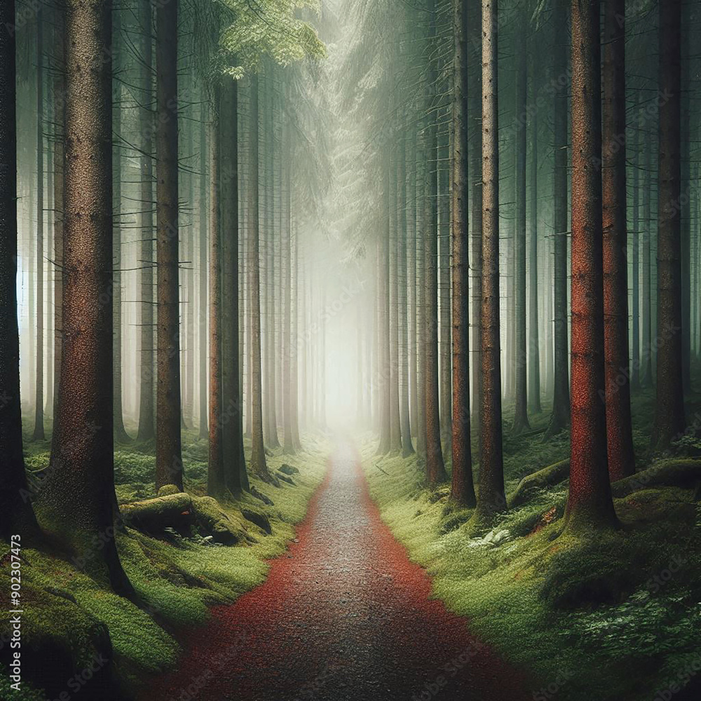 Poster a forest path similar to the one in the provided image generated by ai