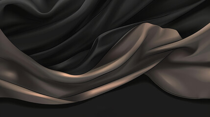 Fototapeta premium Abstract fabric, satin, silk, lying in waves, shimmering, for designs, banners, poster backgrounds. Coffee and milk color. Dark brown and black 