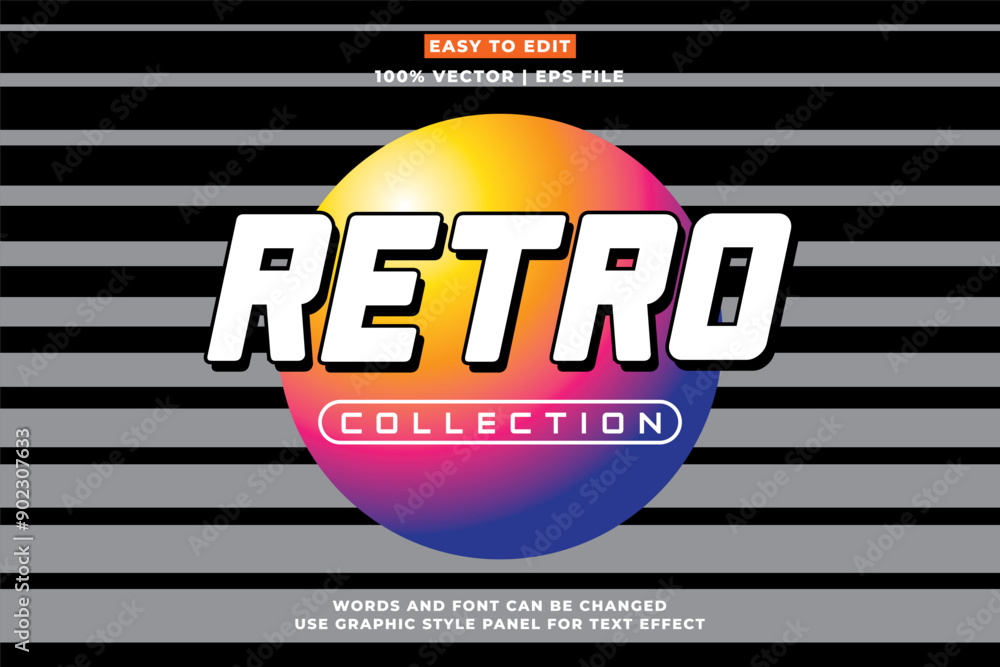 Poster retro editable text effect style. retro vintage nostalgic vibes 3d cartoon style premium vector