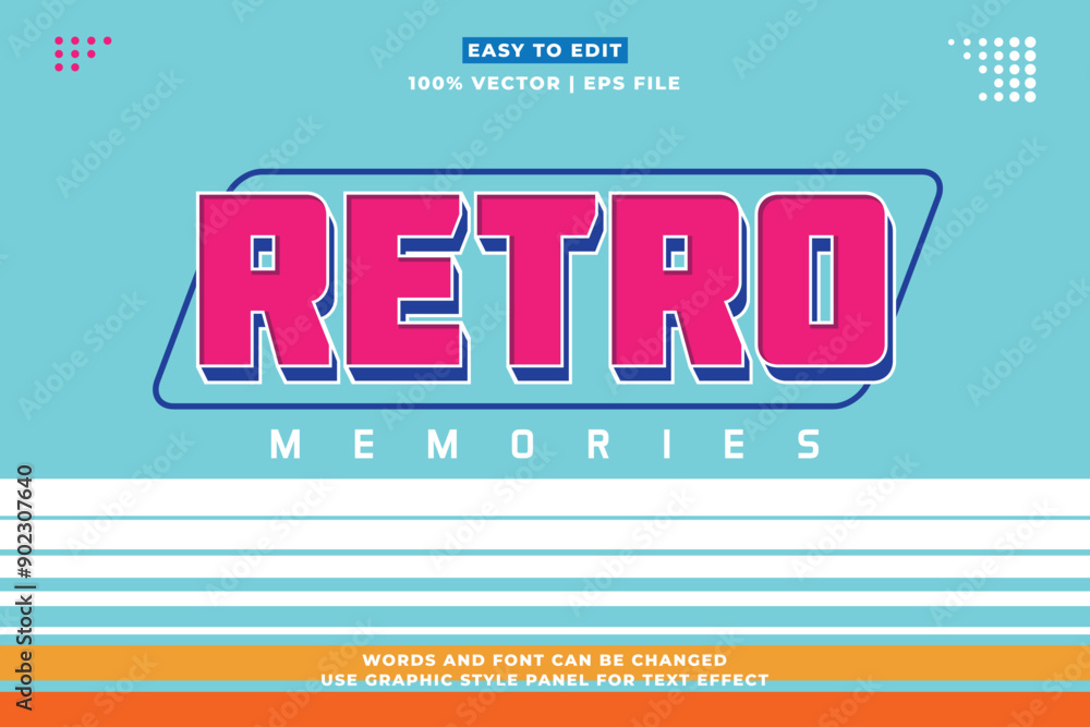 Poster retro editable text effect style. retro vintage nostalgic vibes 3d cartoon style premium vector
