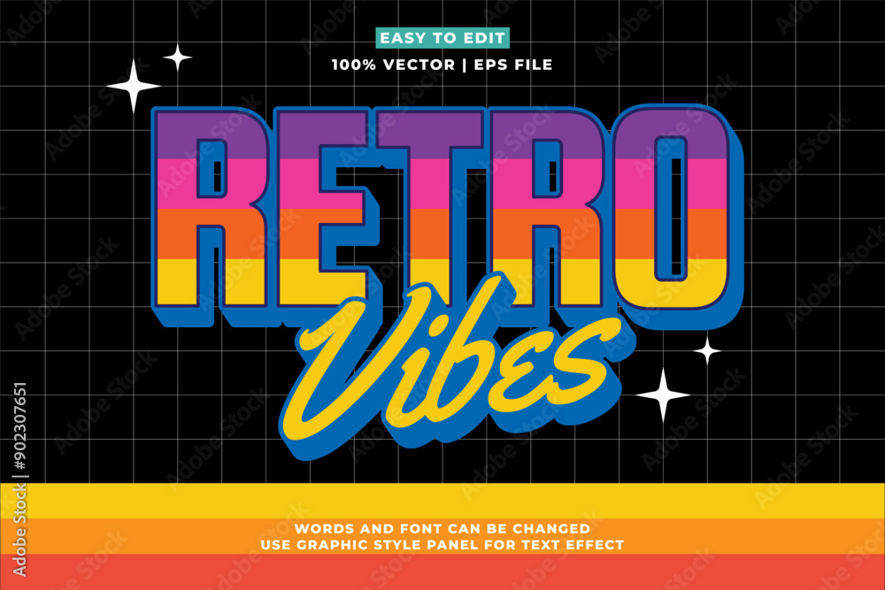 Poster retro editable text effect style. retro vintage nostalgic vibes 3d cartoon style premium vector