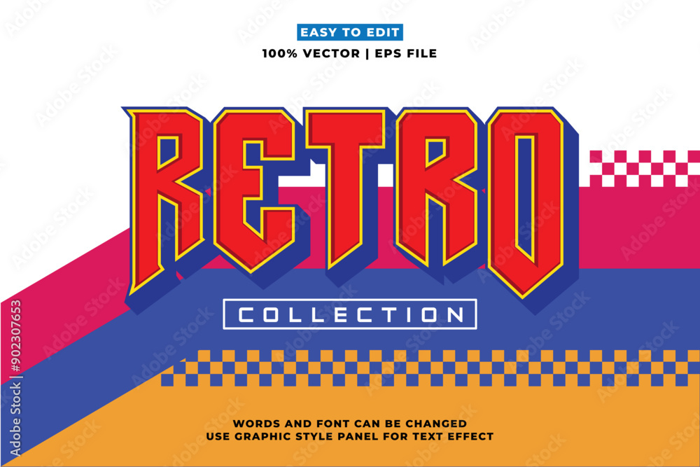Poster retro editable text effect style. retro vintage nostalgic vibes 3d cartoon style premium vector