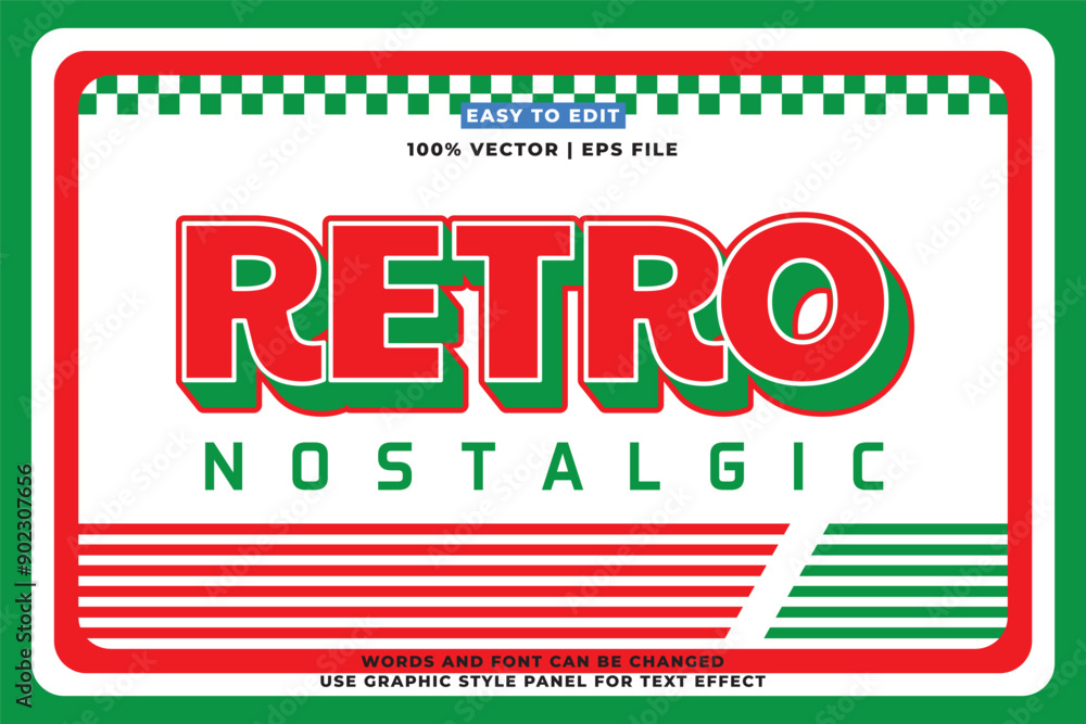 Fototapete retro editable text effect style. retro vintage nostalgic vibes 3d cartoon style premium vector