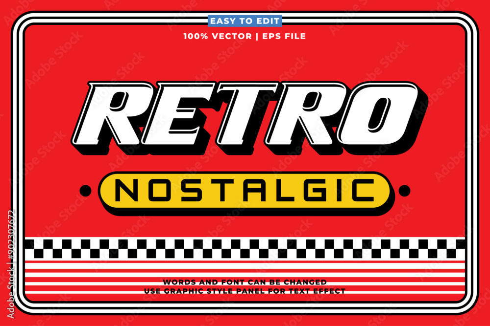 Fototapete retro editable text effect style. retro vintage nostalgic vibes 3d cartoon style premium vector