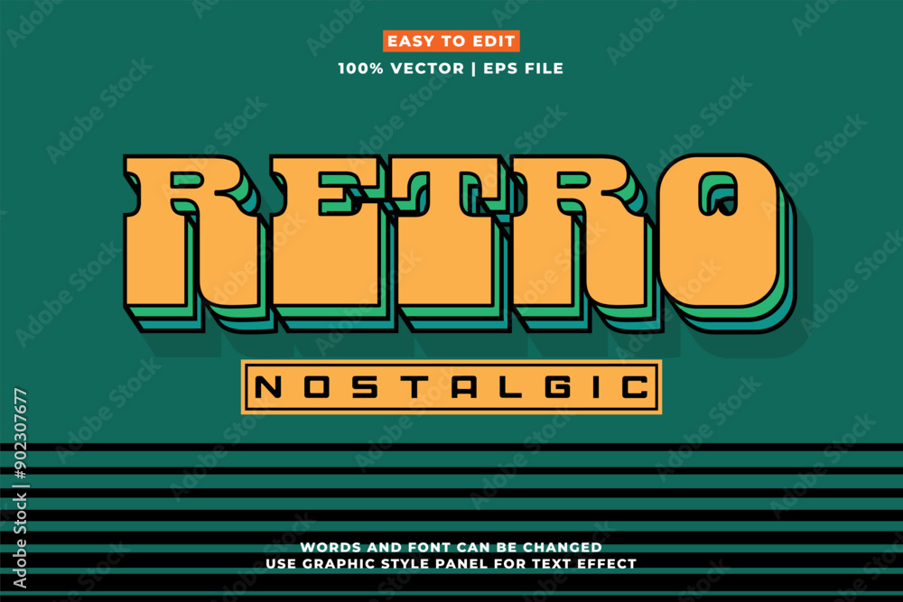 Poster retro editable text effect style. retro vintage nostalgic vibes 3d cartoon style premium vector