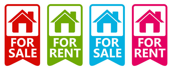 set real estate for sale signs symbol. Home for rent label design template vector illustration	