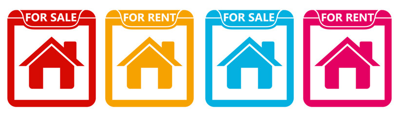 set real estate for sale signs symbol. Home for rent label design template vector illustration	