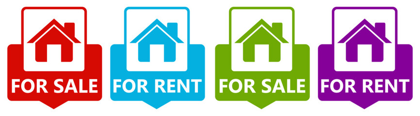 set real estate for sale signs symbol. Home for rent label design template vector illustration	